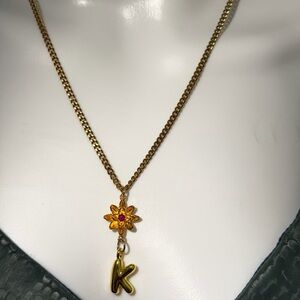18k gold PVD personalized Necklace with birth flower and initial.